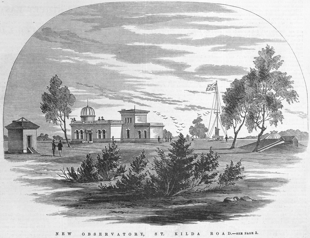 Melbourne Observatory, 1863 (engraving by Samuel Calvert, 1863; picture from State Library of Victoria)