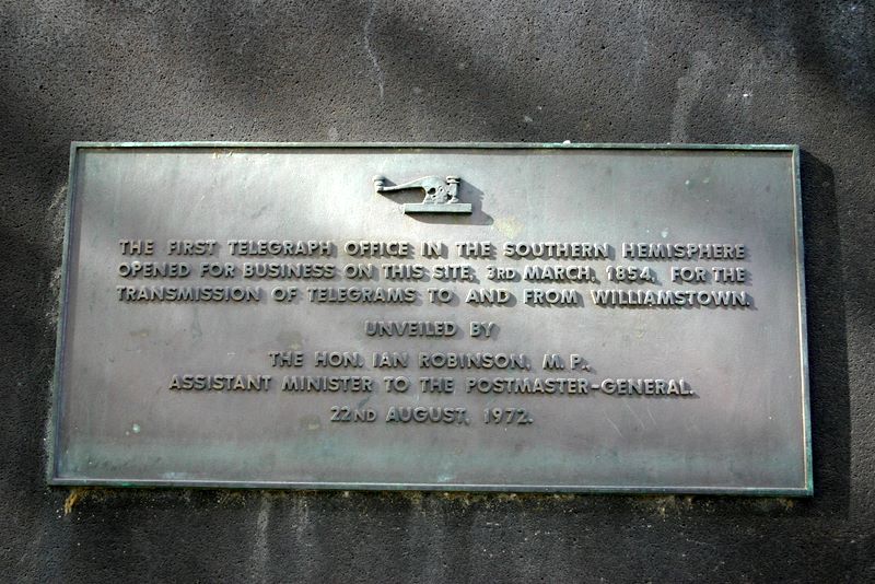 Plaque for site of first telegraph office in the southern hemisphere