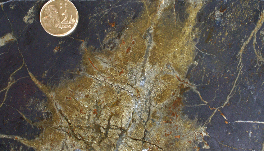 sulfide veins in magnetite skarn