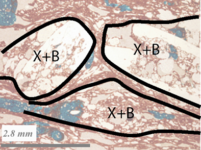 shear zone in flowing lava